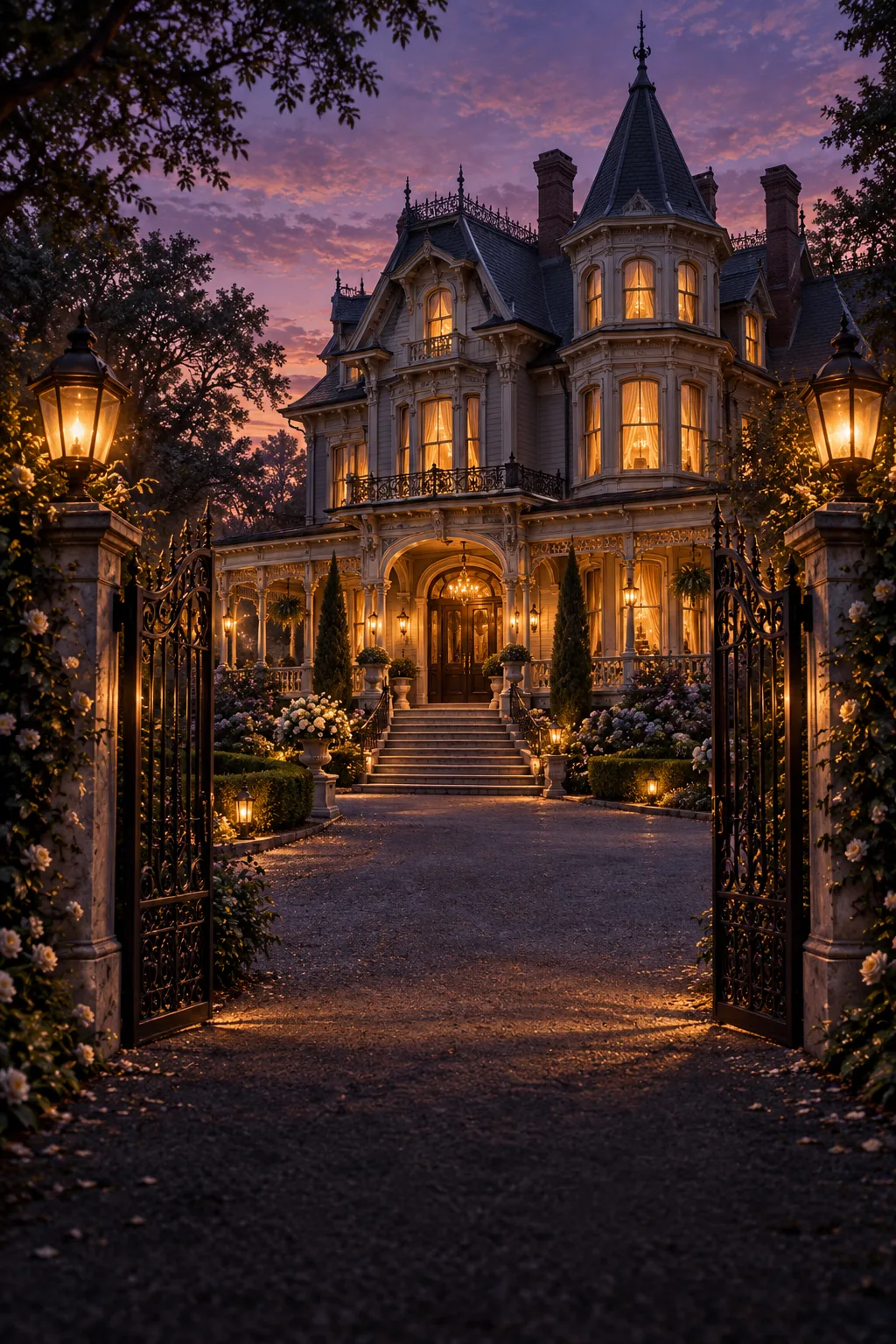 Original illustration of a Victorian mansion at dusk